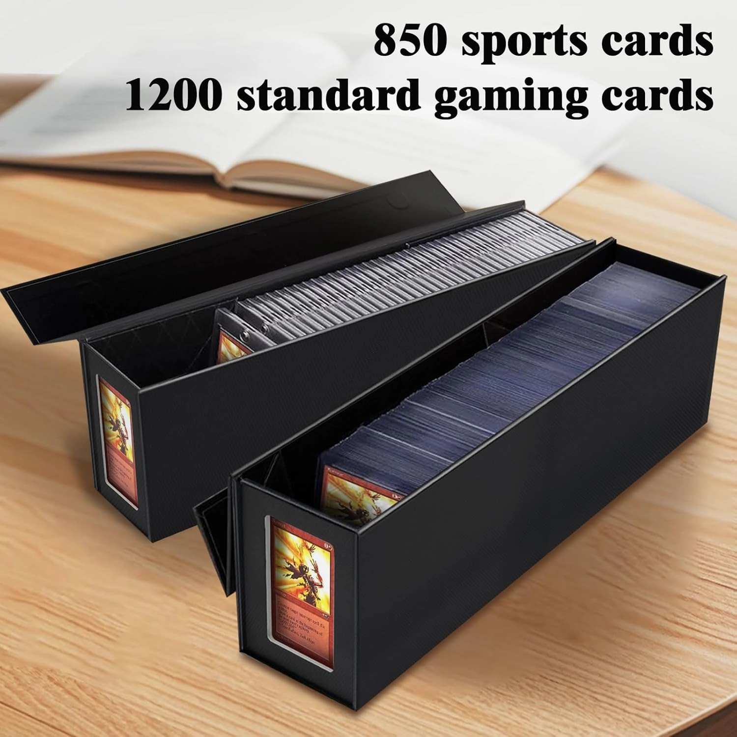 Trading Card Storage Box, Magnetic, Toploaders, Black, Bulk Boxes for Tcg, Sports, Game, Basketball, Fits 850 Sports and 1200 Standard Cards-4 Pack