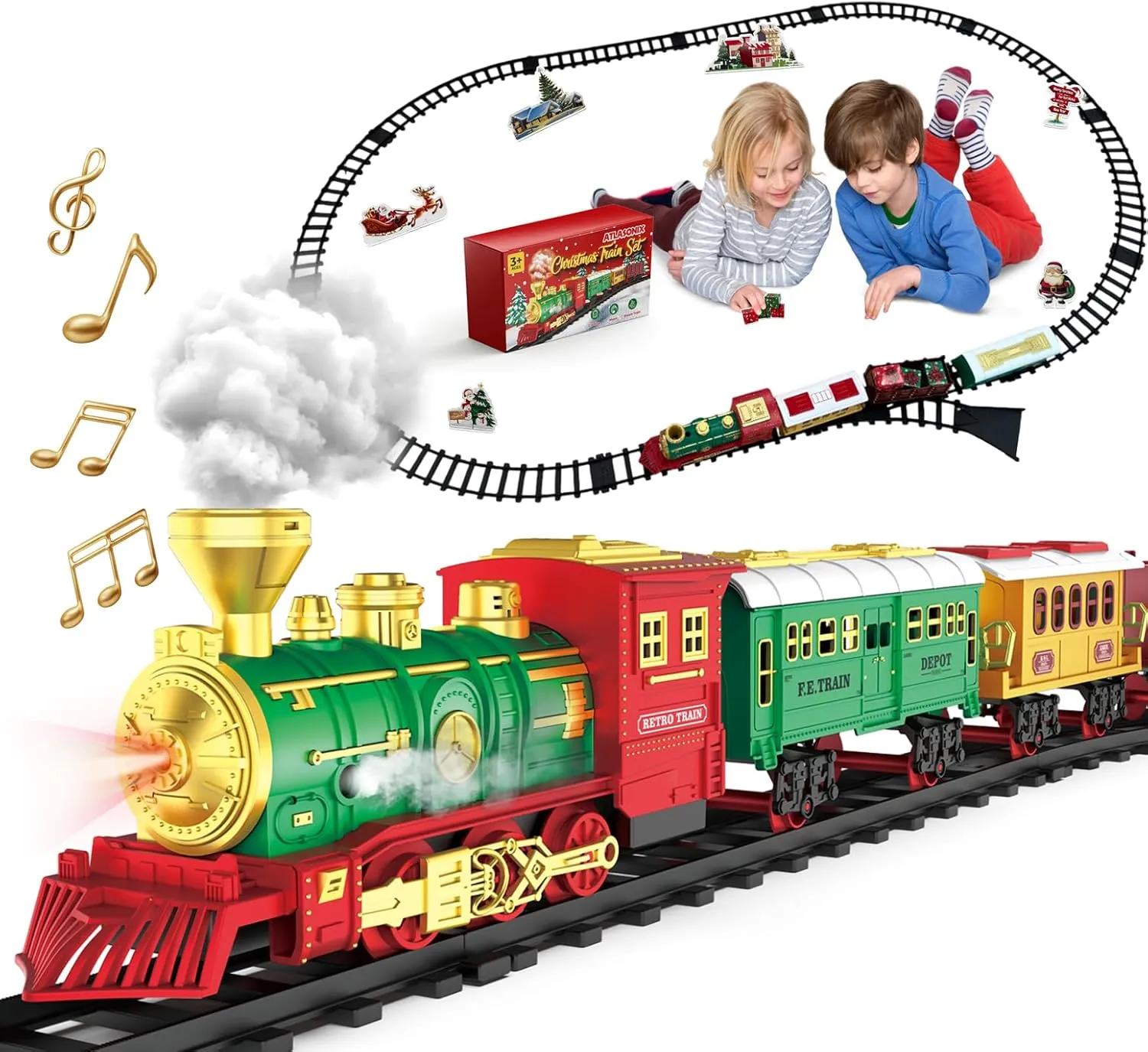 Train Express Set with Lights & Sounds - Electric Kids Train with Large Tracks - Birthday Gift for Kids Ages 4-8 - Fun Toy Boys and Girls