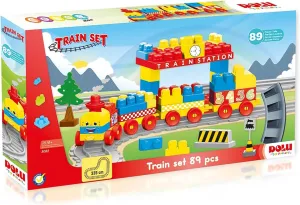 Train Set - 89 Pcs - Blocks Assembly Station & Tracks, Yellow-Red-Blue, Push Train, Interactive Brick Building Toy, Toddler & Kids Ages 18mo 