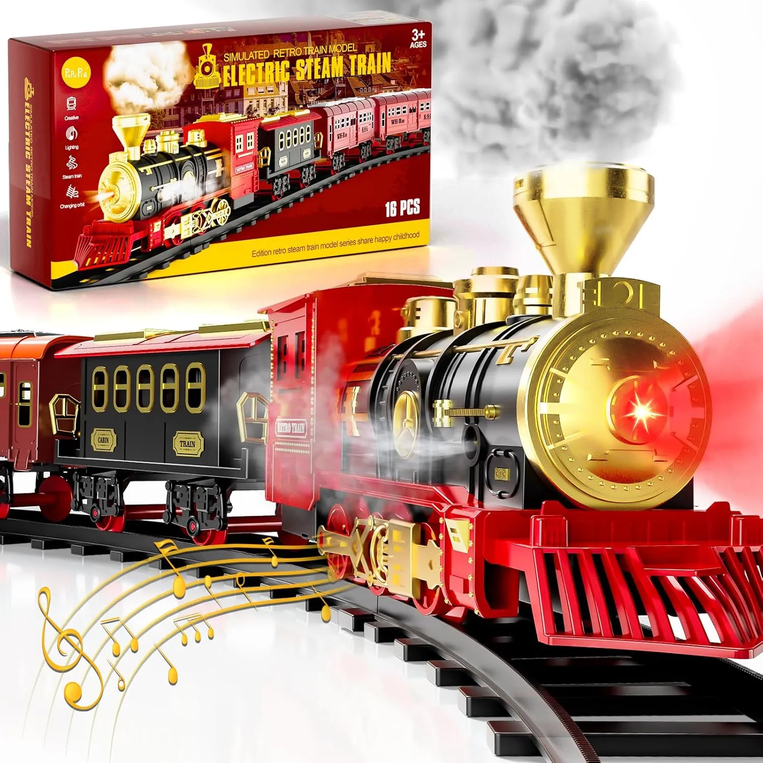 Train Set, Christmas Train Toys for Kids Gifts, Electric Train with 3 Way Smoke Locomotive, Lights & Sound, Large Classic Christmas Tree Train Sets for Toddlers Child Girls Boys Presents