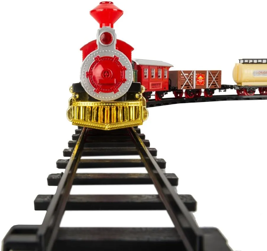 Train Set Kids Railway Locomotive Engine Toy with Authentic Light, Sound, Rocky Miners Train and Carriage Play Set
