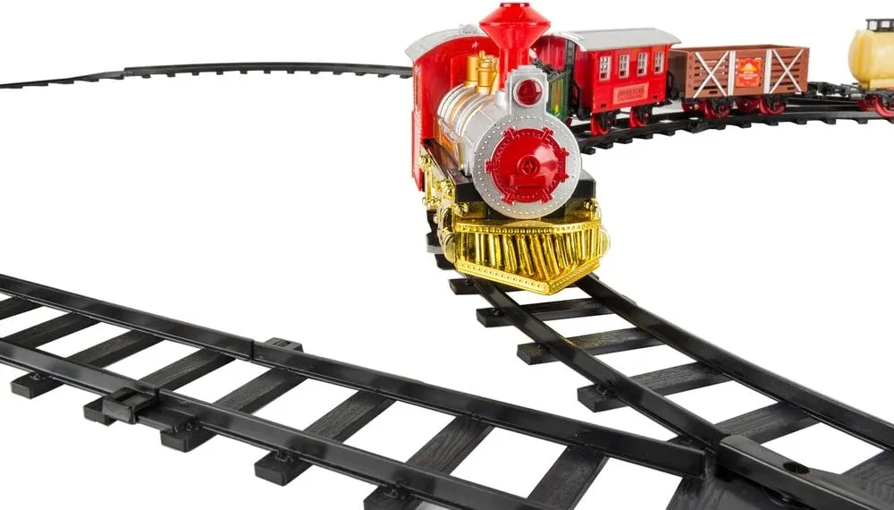 Train Set Kids Railway Locomotive Engine Toy with Authentic Light, Sound, Rocky Miners Train and Carriage Play Set