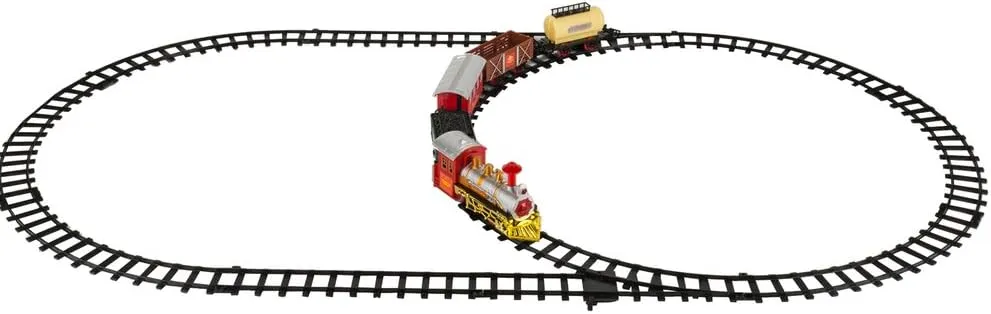 Train Set Kids Railway Locomotive Engine Toy with Authentic Light, Sound, Rocky Miners Train and Carriage Play Set
