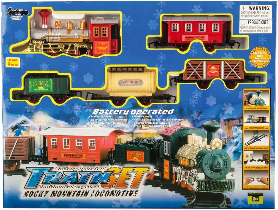 Train Set Kids Railway Locomotive Engine Toy with Authentic Light, Sound, Rocky Miners Train and Carriage Play Set