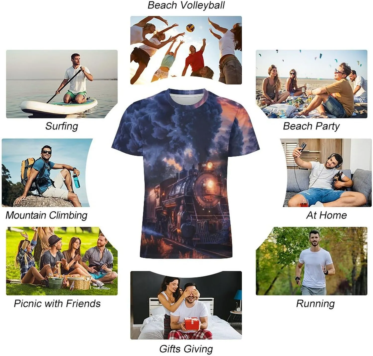 Train The Express American Railroad Men's T-Shirts Short Sleeve Tee Classic Hawaiian Shirt Athletic Workout Tops