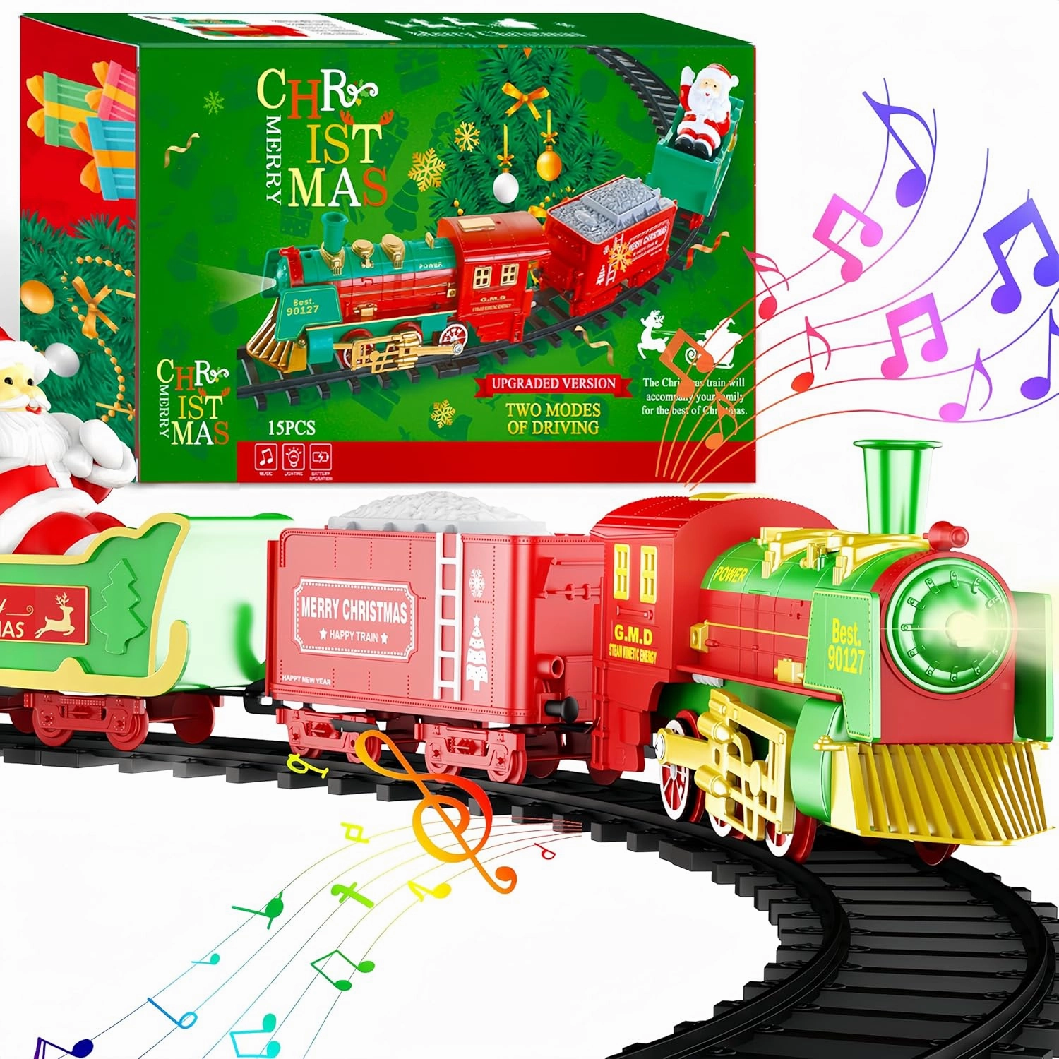 Train Set for Under Christmas Tree, Electric Toy Train with Lights for Boys Gifts, Toddler Model Trains for 3 4 5 6 7 8  Years Old Kids