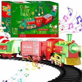 Train Set for Under Christmas Tree, Electric Toy Train with Lights for Boys Gifts, Toddler Model Trains for 3 4 5 6 7 8  Years Old Kids