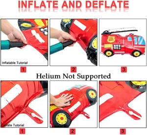 Transport Vehicle Foil Balloons for Kids Party Decoration, Set of 5 - Train, Fire Truck, Police Car, School Bus, Construction Truck