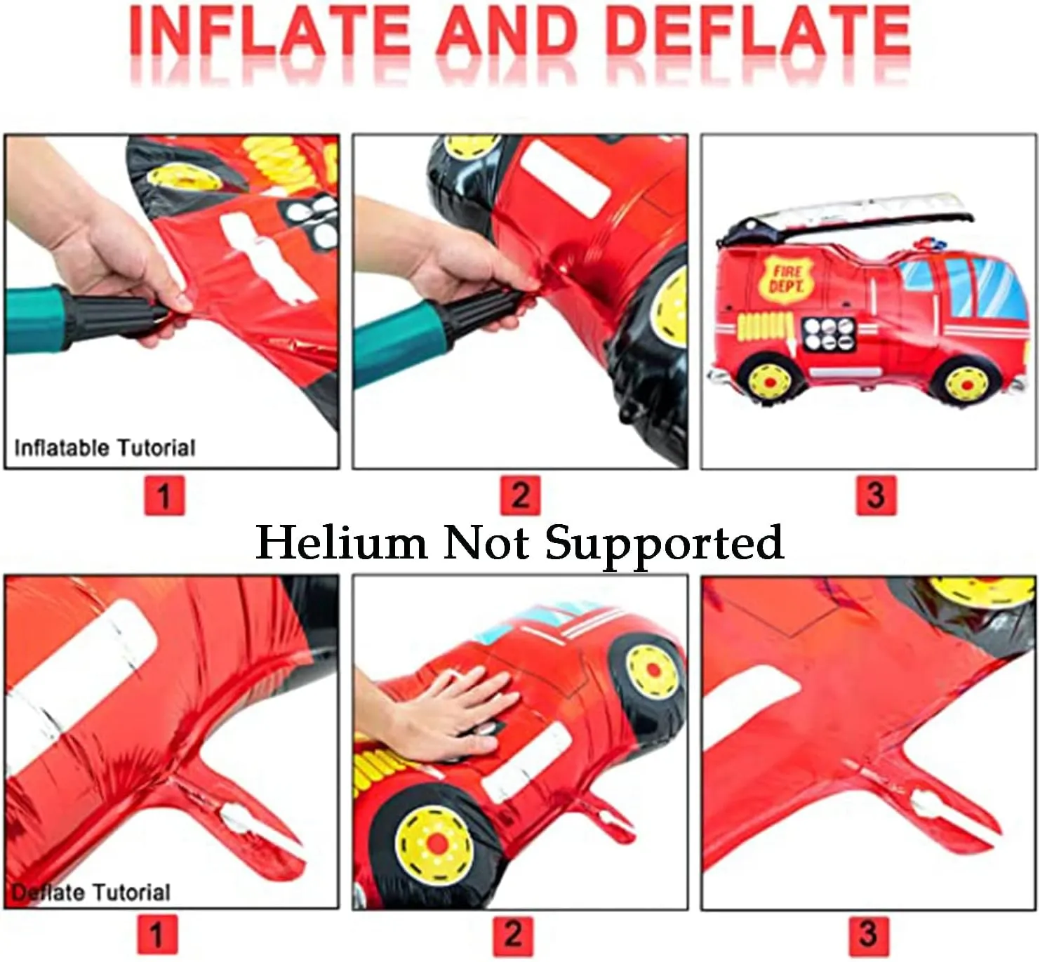 Transport Vehicle Foil Balloons for Kids Party Decoration, Set of 5 - Train, Fire Truck, Police Car, School Bus, Construction Truck