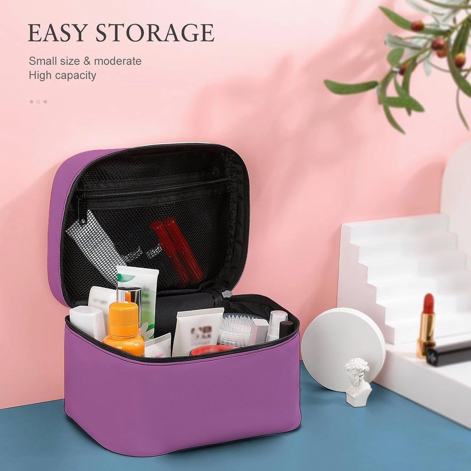 Travel Makeup Bag, Elegant Simple Bold Purple Cosmetic Bags for Women Large Capacity Waterproof Toiletry Bag Make up Organizer