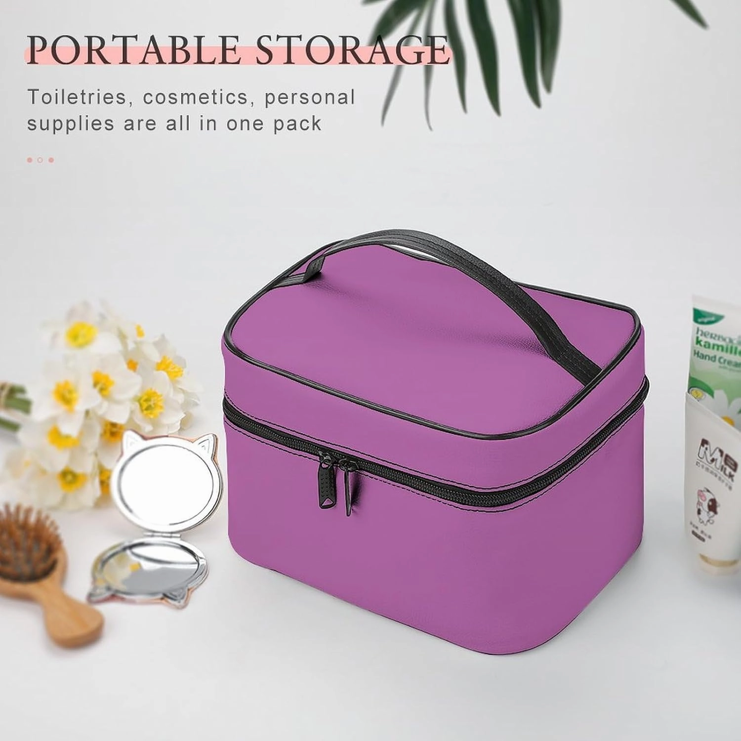 Travel Makeup Bag, Elegant Simple Bold Purple Cosmetic Bags for Women Large Capacity Waterproof Toiletry Bag Make up Organizer