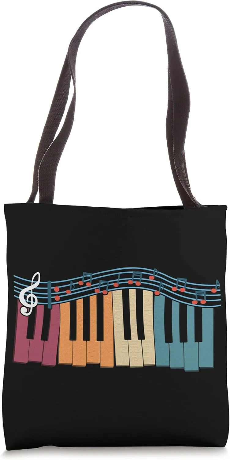 Treble Clef Keyboard Pianist Retro Musical Instrument Piano Tote Bag