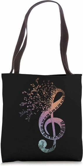 Treble Clef Piano Keyboard Musician Pianist Colorful Piano Tote Bag