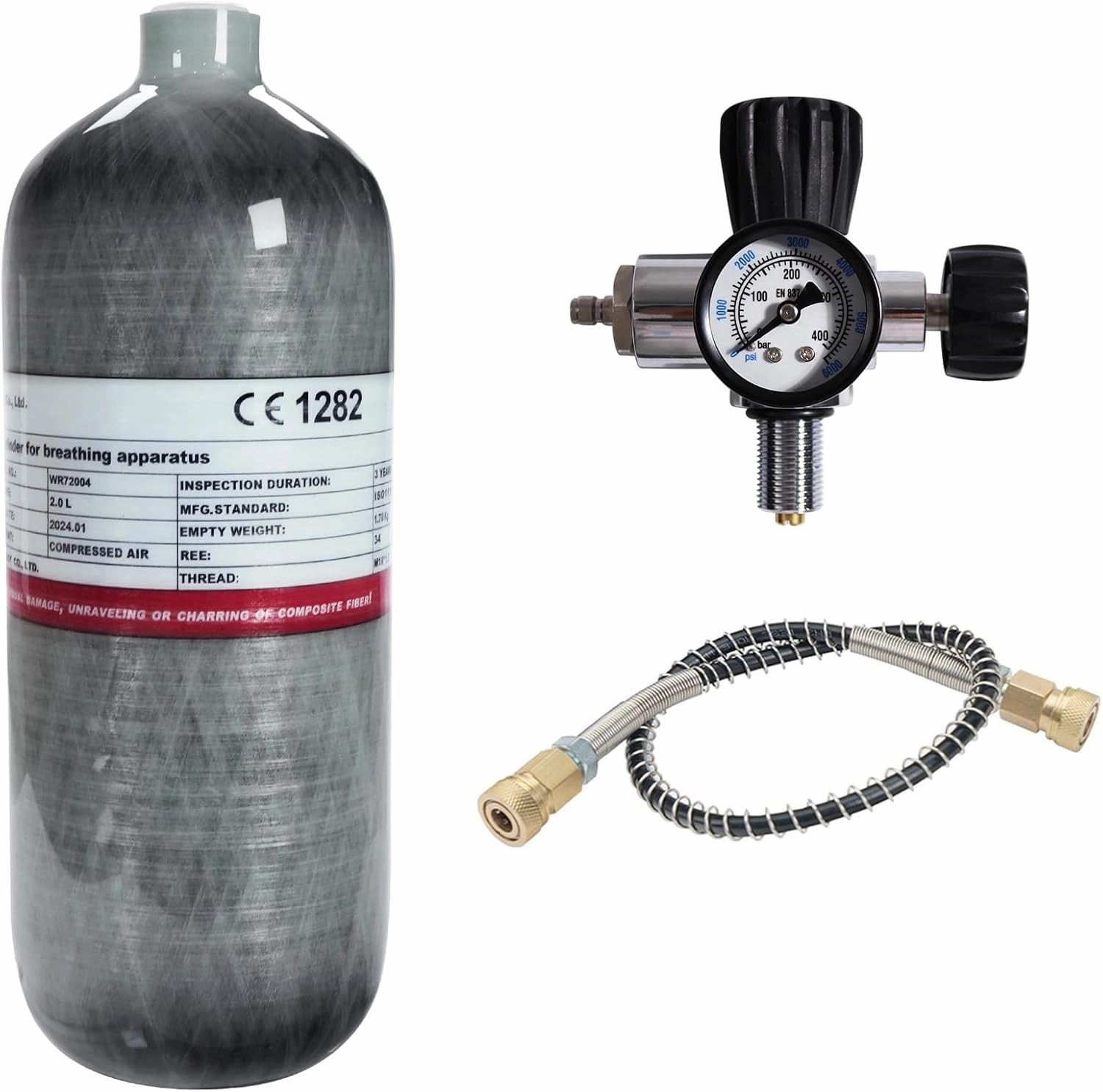 TUXING 4500psi Carbon Fiber Air Tank 2L (Empty Bottle)& Pcp Paintball Filling Station with Pressure Gauge Valve,Scuba Tank,Pcp Tank with Regulator Gauge for PCP Game