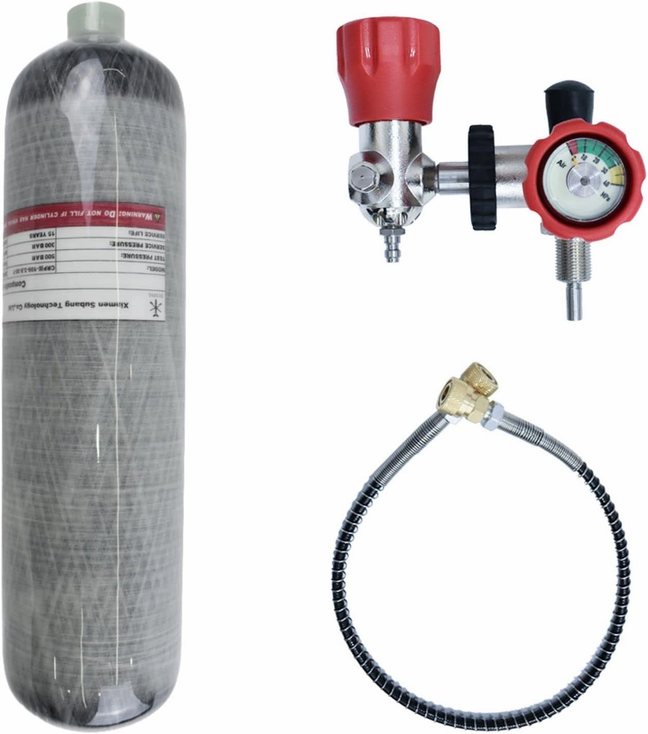 TUXING Universal 3L 4500psi Carbon Fiber Air Tank（Empty Bottle）& Paintball Fill Station with Valve Regulator Gauge for PCP Game