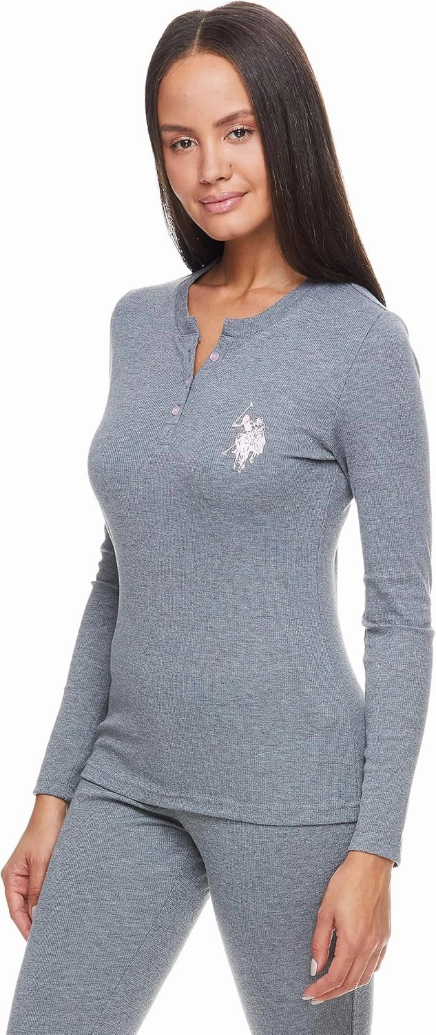 U.S. Polo Assn. Thermal Pajamas for Women Set, Womens Thermals Top and Bottom Set, Long Johns Base Layer