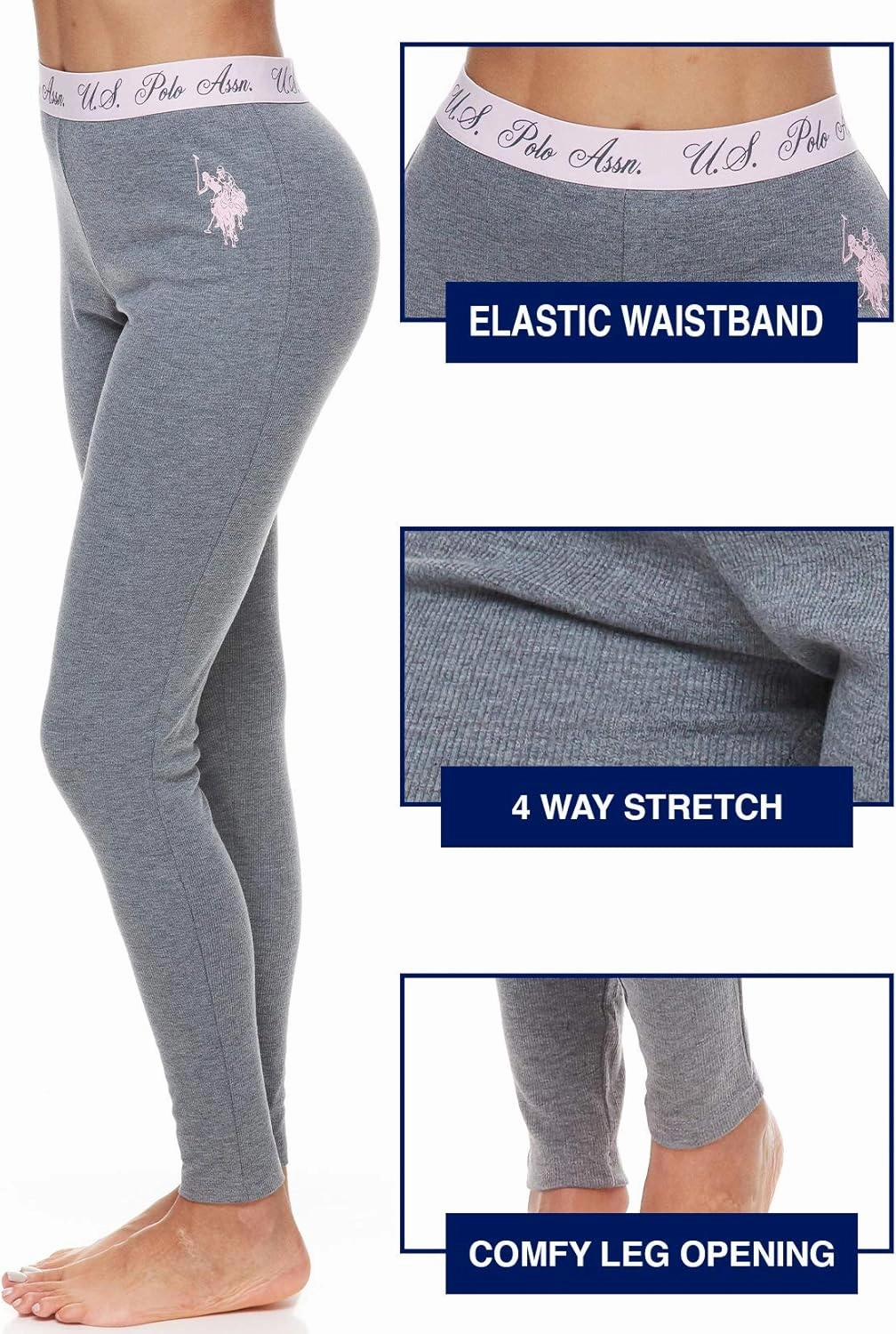 U.S. Polo Assn. Thermal Pajamas for Women Set, Womens Thermals Top and Bottom Set, Long Johns Base Layer