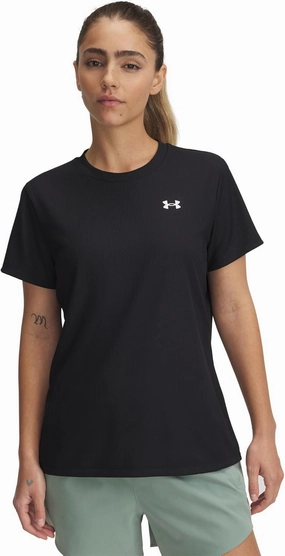 Under Armour Women's Tech Ribbed Short Sleeve Crew, (001) Black / / White, X-Large