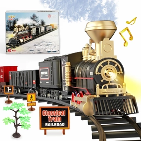 UNIH Train Set,Electric Train Toys with Steam Locomotive Engine,Cargo Car and Long Track, Model Train Set with Smokes,Lights & Sound, Toy Train Birthday Xmas Prezzie for 3  Year Old Kids Boys Girls