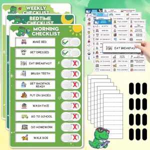 Upgraded Slider 3 in 1 Bedtime/Morning/Weekly Routine Chart for Kids, Magnetic Chore Chart for Kids with 99 Stickers, Cute Visual Schedule for Kids with Autism, ADHD Tools for Kids