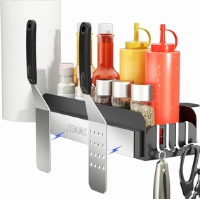 Upgraded Griddle Caddy for 28"/36" Blackstone/Weber Griddle, BBQ Grill Storage Organizer, Space Saving Griddle Accessories with Double-Sided Magnetic Strip & Paper Towel Holder & J-Hooks