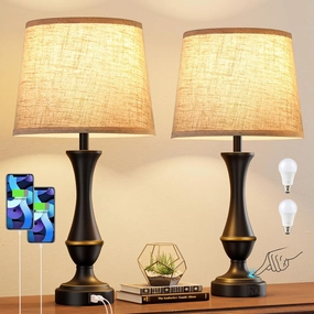 Upgraded Touch Lamps for Night Stands Set of 2 - Bedside Lamps with USB C A, 3 Way Dimmable for Bedroom Living Room End Tables Office