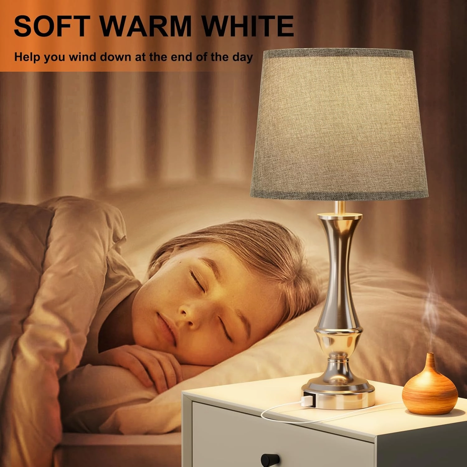 Upgraded Touch Lamps for Night Stands Set of 2 - Bedside Lamps with USB C A, 3 Way Dimmable for Bedroom Living Room End Tables Office (Grey&Nickel)