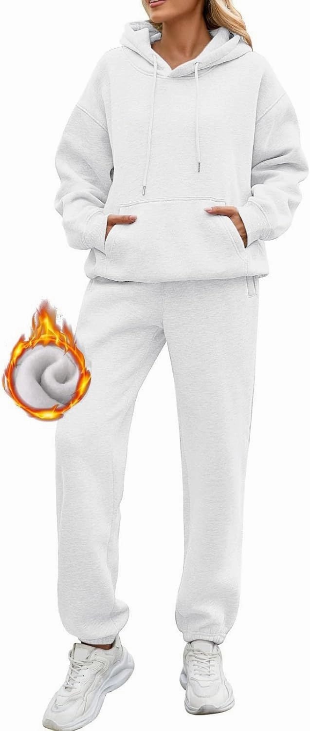 UQRZAU Womens 2 Piece Outfits Hoodie Sweatsuit Sets Oversized Sweatshirt Baggy Fall Fashion Sweatpants