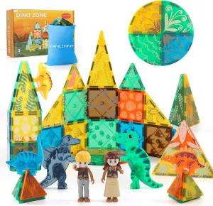 VANLINNY Magnetic Tiles,Dinosaur Magnet Building Blocks Toys for Kids Ages 3 ,Animals Educational Stack Connecting Tile Construction for Boys/Girls/Toddlers to Improve Imagination/Creativity.