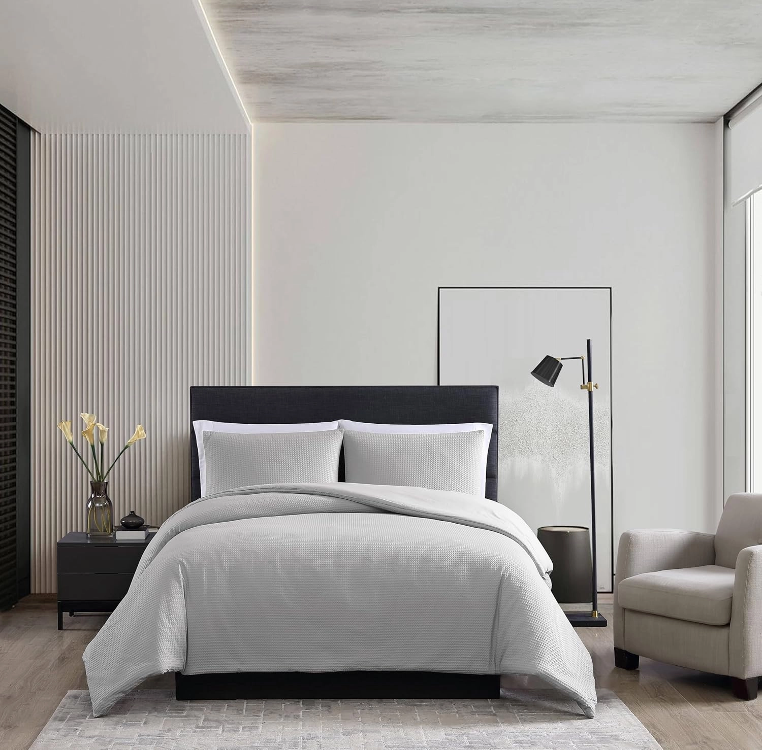 Vera Wang - King Comforter Set, Luxury Bedding Set with Matching Shams, Chic Room Essentials (Illusion Grey, King)
