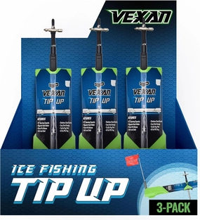 Vexan Ice Fishing Tip Up - High Visibility Green Tip Ups Ice Fishing w/Reflective Strike Indicator Flag - 18" Max Span, Easy-Deploy Ice Fishing Tip Up Hardware - Essential Ice Fishing Gear
