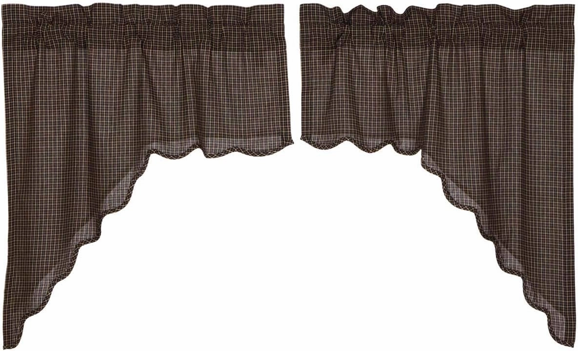 VHC Brands Kettle Grove Window Curtains, Plaid Swag Scalloped Set of 2 36x36x16