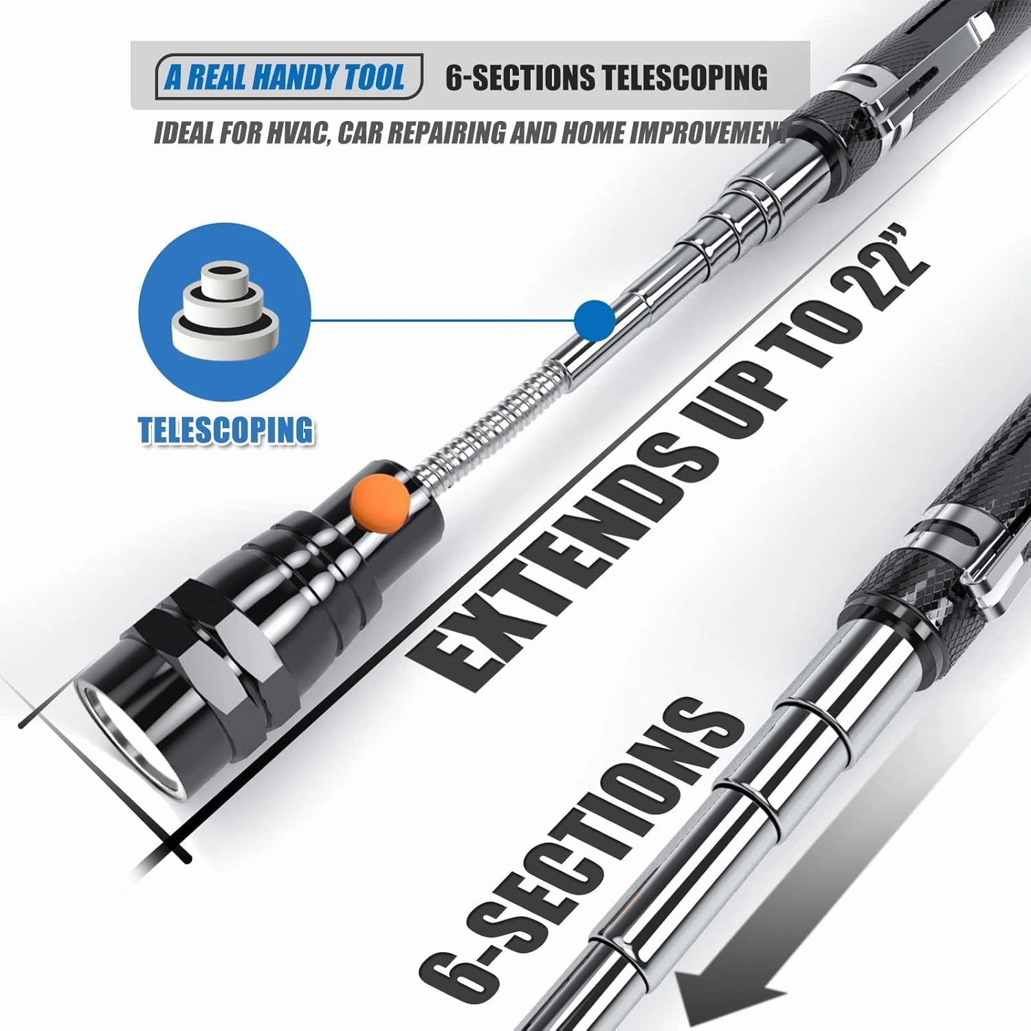 VIBELITE Extendable Magnetic Flashlight with Telescoping Magnet Pickup Tool-Cool Gadget Fathers Day Dad Gifts for Dad, Husband, Men, Him, Father, Mechanic,Tech, Handyman, Boyfriend, Women, Black