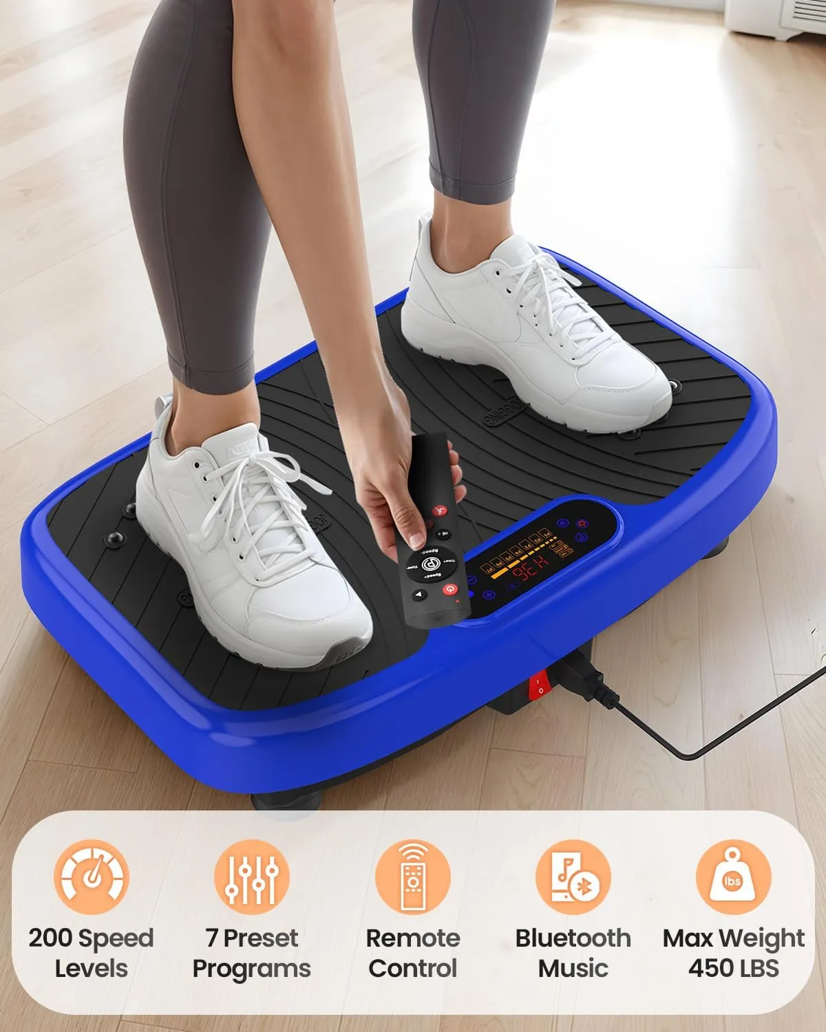 Vibration Plate Exercise Machine, Vibration Plate Platform for Lymphatic Drainage, 200 Adjustable Speeds Power Shaping Vibrating Plate Helps Weight Loss, Shaping, Max Weight 450 Lbs