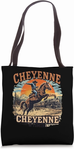 Vintage Cheyenne Wyoming Sunset Wild West Cityscape Tote Bag
