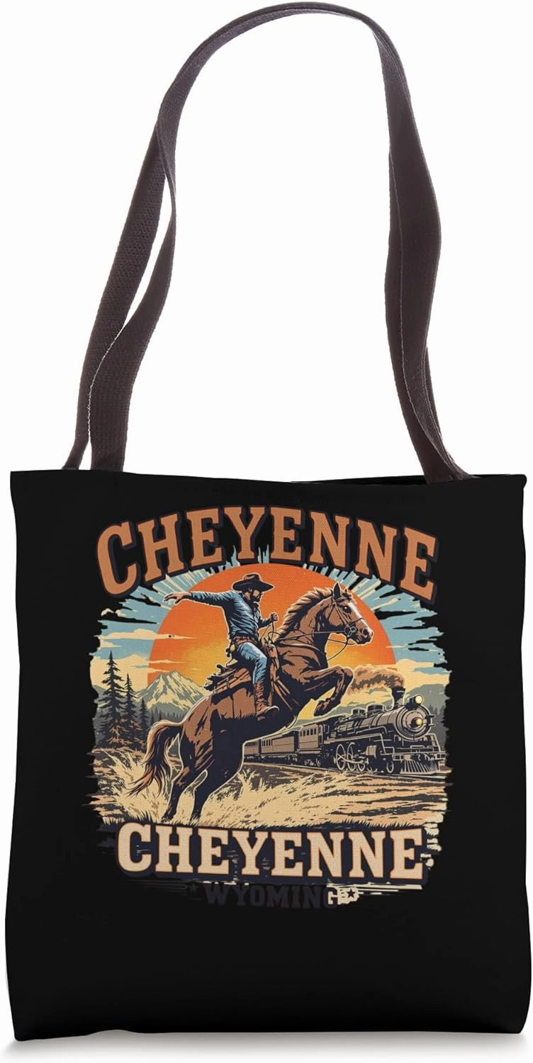 Vintage Cheyenne Wyoming Sunset Wild West Cityscape Tote Bag