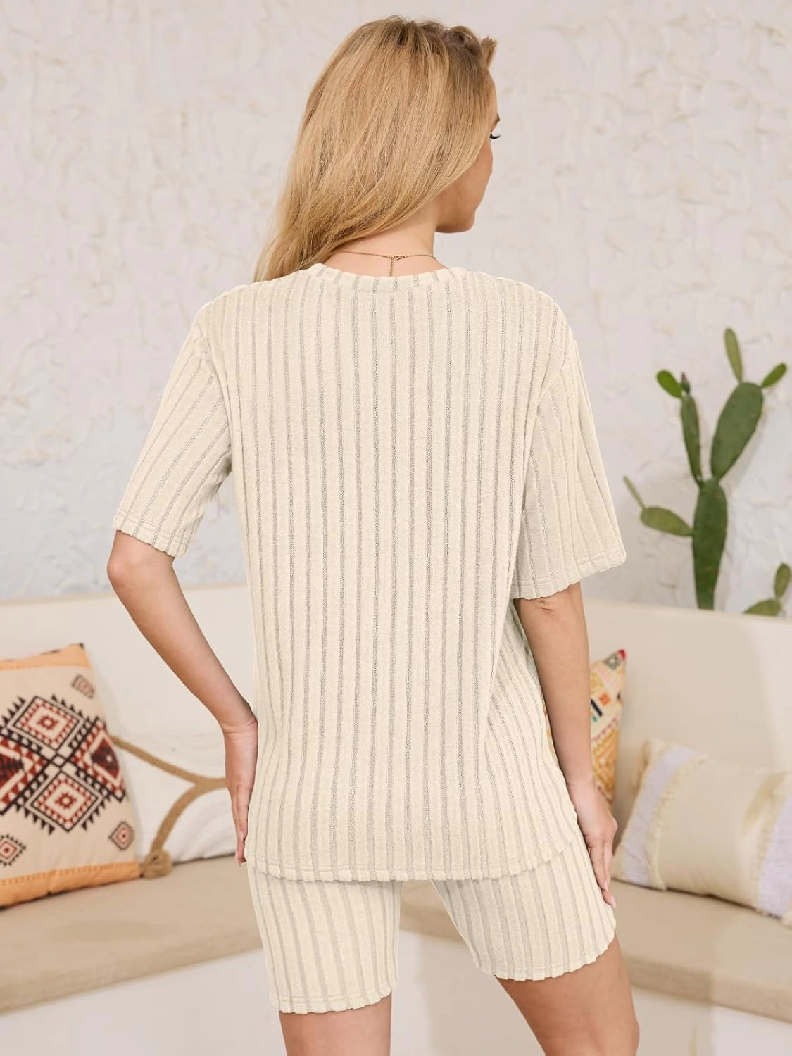 VUTRU Women Summer Pajama Set 2 Piece, Ribbed Knit Soft Lounge Sleepwear Matching Tshirt Shorts Comfy Outfits for Ladies