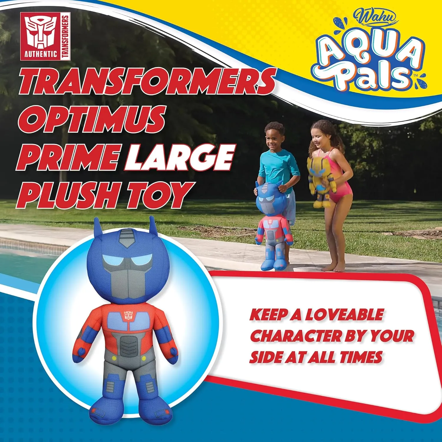 WAHU Aqua Pals Transformers Optimus Prime Plush Water Toy for Kids Ages 2 , Fast-Drying Waterproof Plush Doll Toy for Pool and Bathtub, Large, Red/Blue