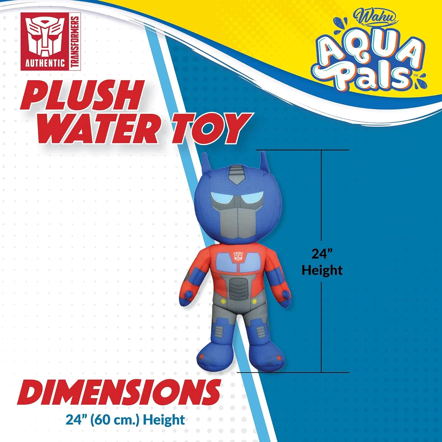 WAHU Aqua Pals Transformers Optimus Prime Plush Water Toy for Kids Ages 2 , Fast-Drying Waterproof Plush Doll Toy for Pool and Bathtub, Large, Red/Blue