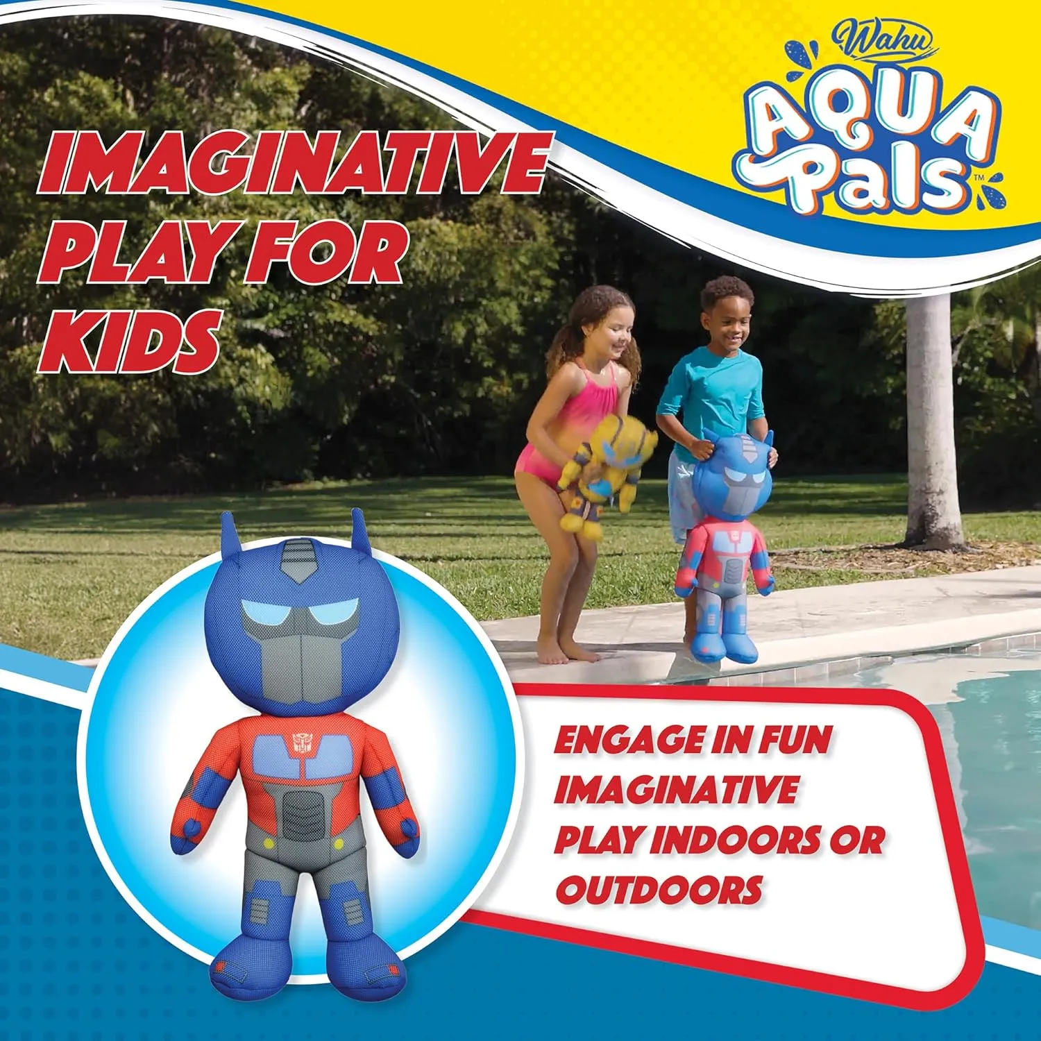 WAHU Aqua Pals Transformers Optimus Prime Plush Water Toy for Kids Ages 2 , Fast-Drying Waterproof Plush Doll Toy for Pool and Bathtub, Large, Red/Blue