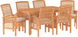 Walker Edison Rendezvous Modern 7 Piece Solid Acacia Wood Outdoor Dining Set, Set of 7, Brown