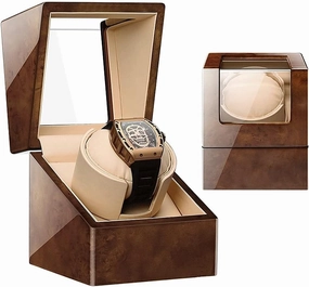 Watch Winder for Single Watch Piano Paint Ultra-Quiet Motor Watch Shaker for Mechanical Watches LED Light for Men Women (Camphor Wood Grain white 1 0)