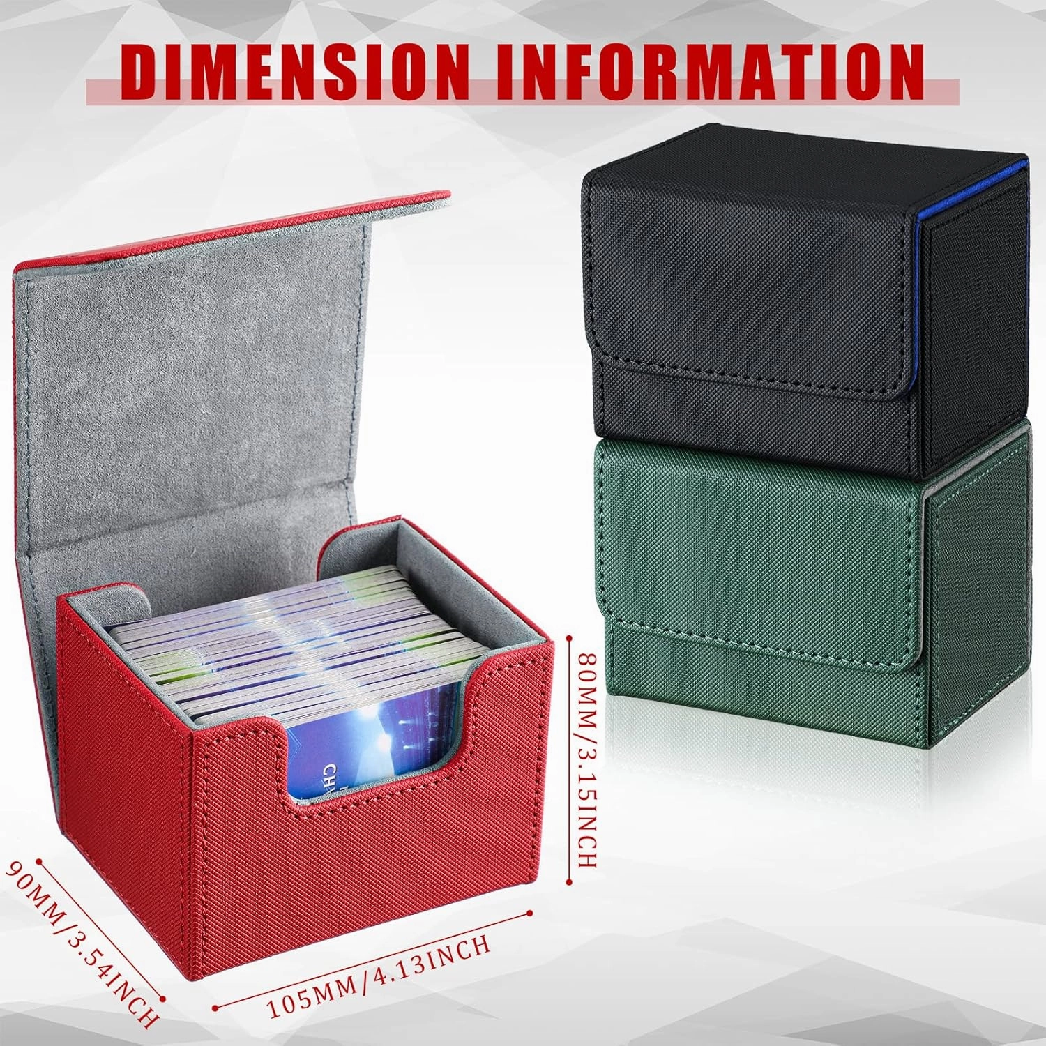 Weewooday 3 Pieces Leather Deck Card Boxes Game Box for 100 Plus Cards Playing Magnetic Storage Box Compatible with Mtg Tcg(Black Blue, Red, Green,Horizontal)