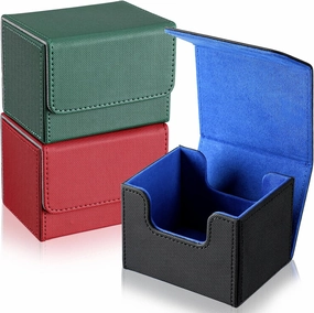 Weewooday 3 Pieces Leather Deck Card Boxes Game Box for 100 Plus Cards Playing Magnetic Storage Box Compatible with Mtg Tcg(Black Blue, Red, Green,Horizontal)