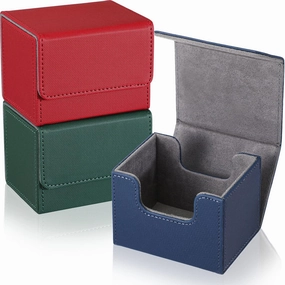 Weewooday 3 Pieces Leather Deck Card Boxes Game Box for 100 Plus Cards Playing Magnetic Storage Box Compatible with Mtg Tcg(Blue, Red, Green,Horizontal)