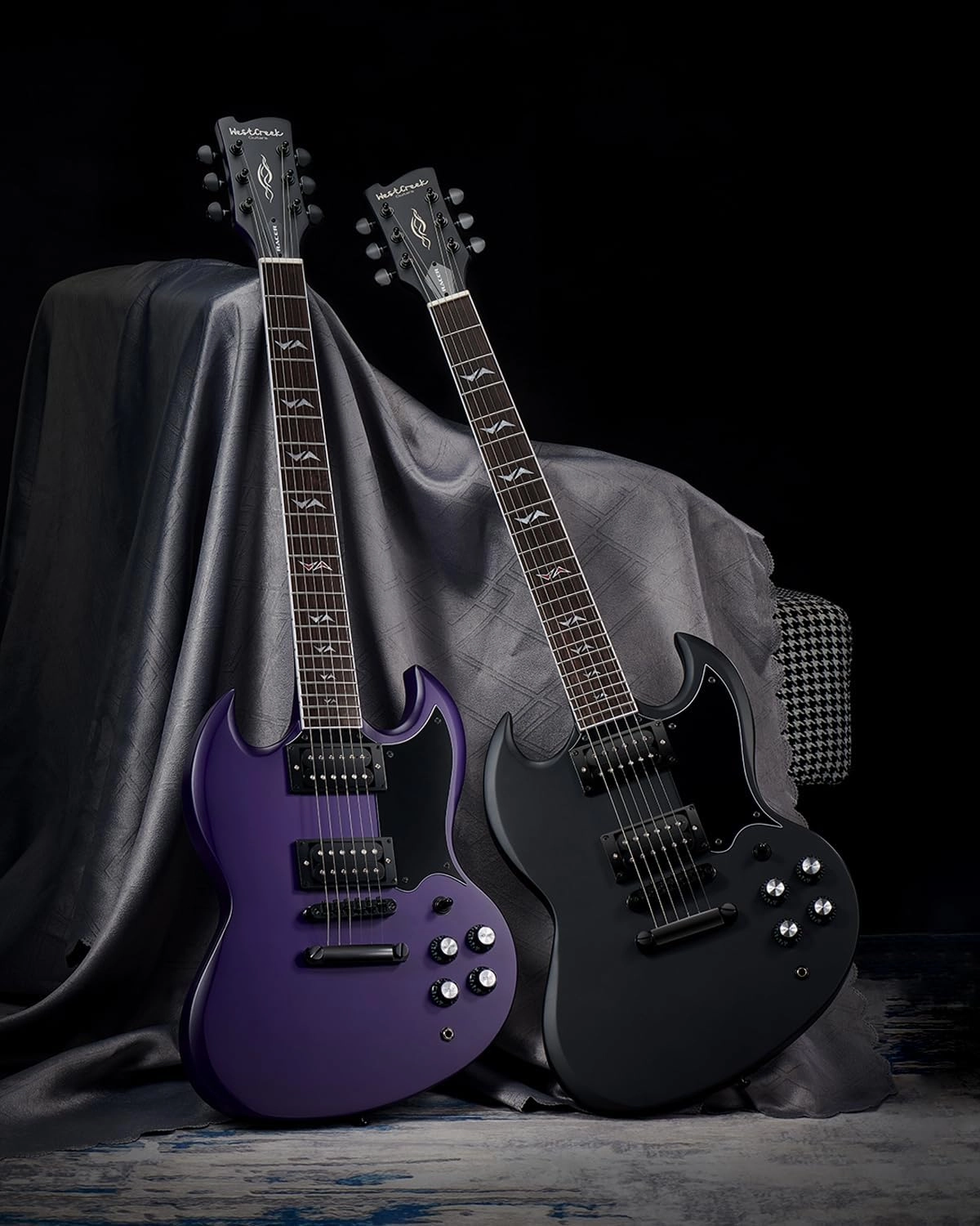 WestCreek RACER Solid Body Electric Guitar, Double Cut guitar, Rounded End Frets, Bone nut, Rosewood Fingerboard, Mahogany Body (Matte Black)