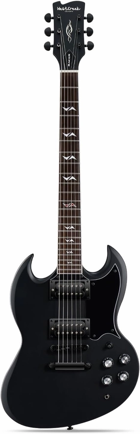 WestCreek RACER Solid Body Electric Guitar, Double Cut guitar, Rounded End Frets, Bone nut, Rosewood Fingerboard, Mahogany Body (Matte Black)