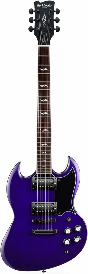 WestCreek RACER Solid Body Electric Guitar, Double Cut guitar, Rounded End Frets, Bone nut, Rosewood Fingerboard, Mahogany Body (Matte Purple)