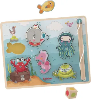 Whale Wilma Loves The Sea Fishing Game Puzzle | 2  Years | Size 11" x 9" x 3/4" | Cognitive Development | 9 Pieces | Playtales Included | Wood Toys Collection |