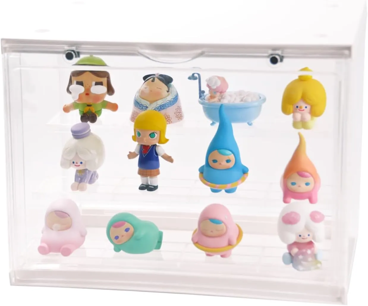 White Blind Box Firm Display Case, Figure Acrylic Doll Display Box, Magnetic Transparent Dust & Moisture Case Detachable Compatible with Funko Pop, Figures Pop Mart, Smiski